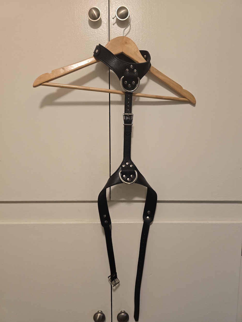 Black Leather Chest Harness with Silver Hardware - Womens